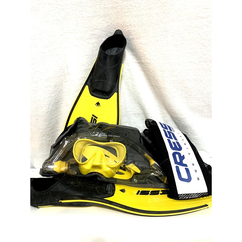 Cressi Rondinella Full Foot Fin Mask Snorkel Set, Yellow, Size - 4-5